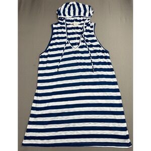 Miken Swim Cover Up Sleeveless‎ Hoodie Striped Blue White Womens 1X